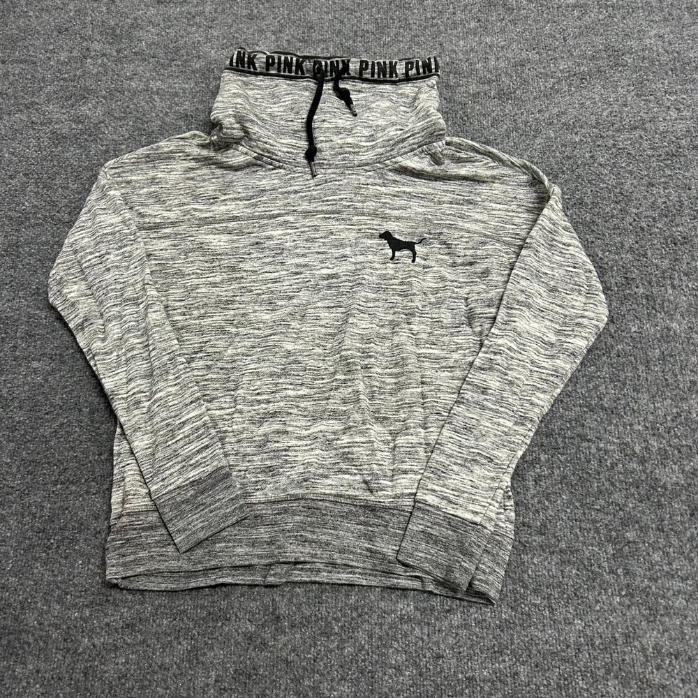 Pink Sweatshirt Womens Size XS Gray Marl Funnel Neck Logo Pullover Athleisure